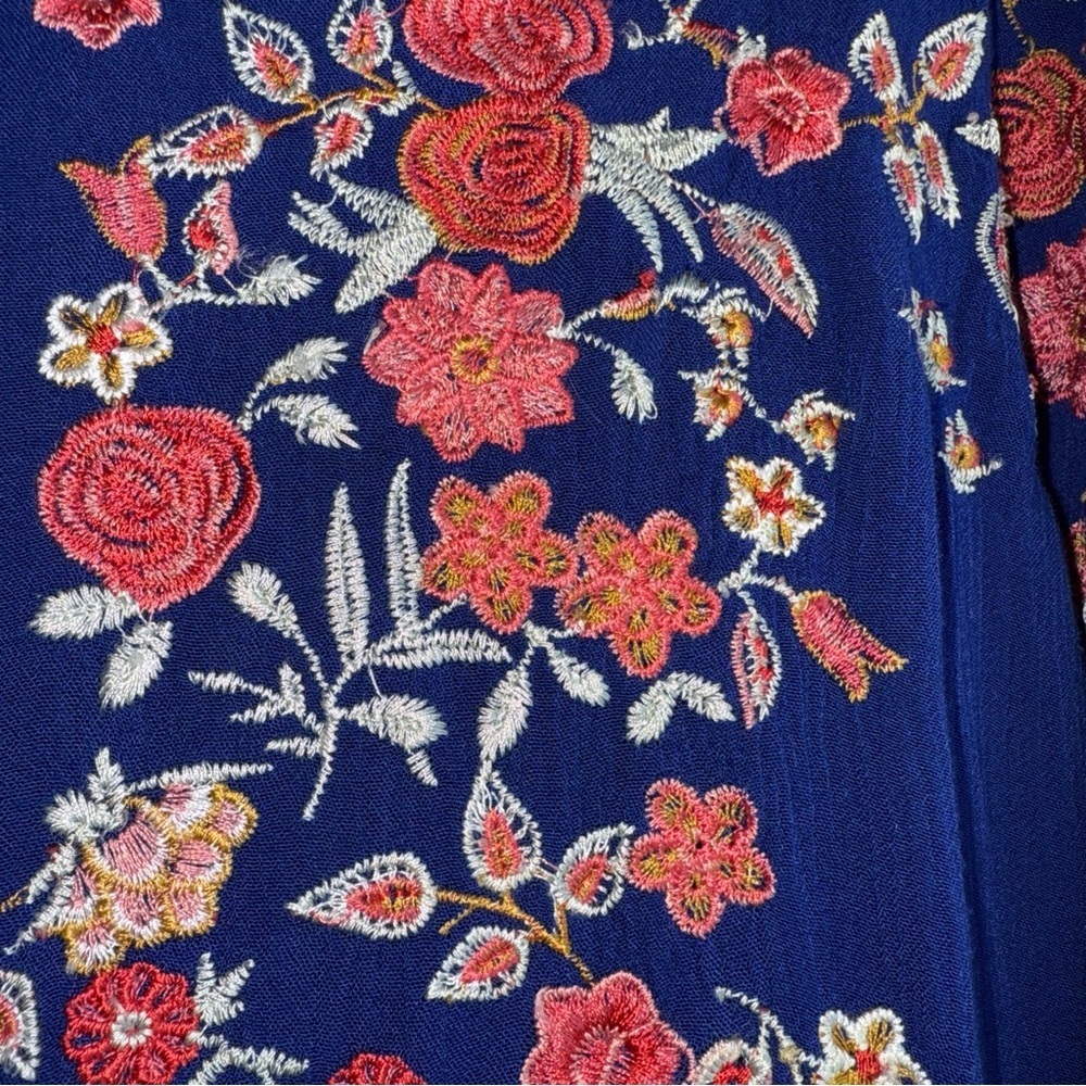Floral Embroidered Blue Kimono with embroidery.  Reminiscent of Johnny Was - Picture 8 of 8